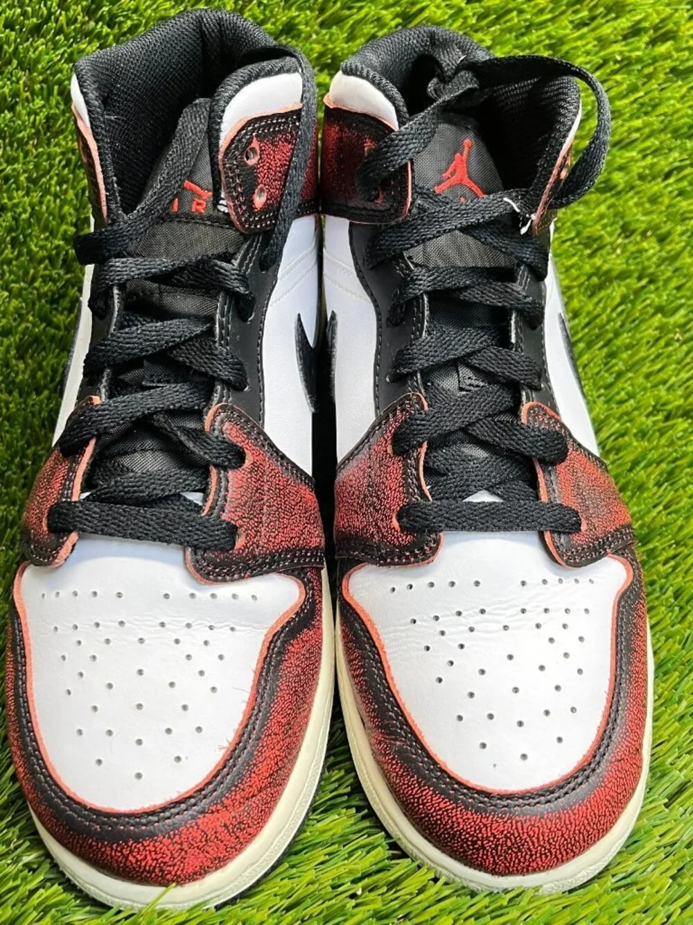 Nike Air Jordan 1 Mid Wear Away Boys Size 6.5Y Red White Athletic Shoes Sneakers